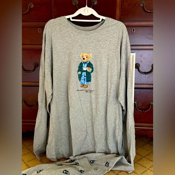 Ralph Lauren Polo Bear Cotton Jersey Pajama Sleep Set L - Picture 1 of 14